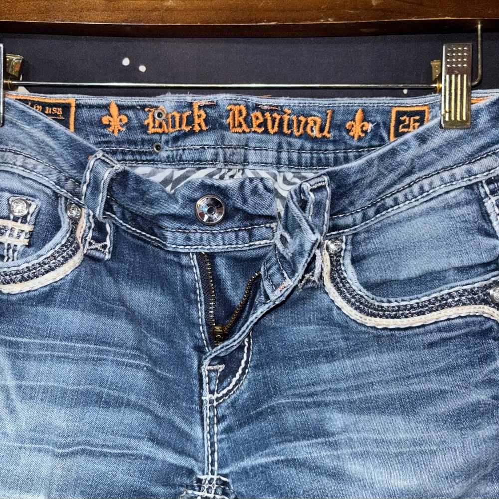 Rock Revival Blue Boot Cut Jeans with Decorative Stitching - Picture 7 of 16